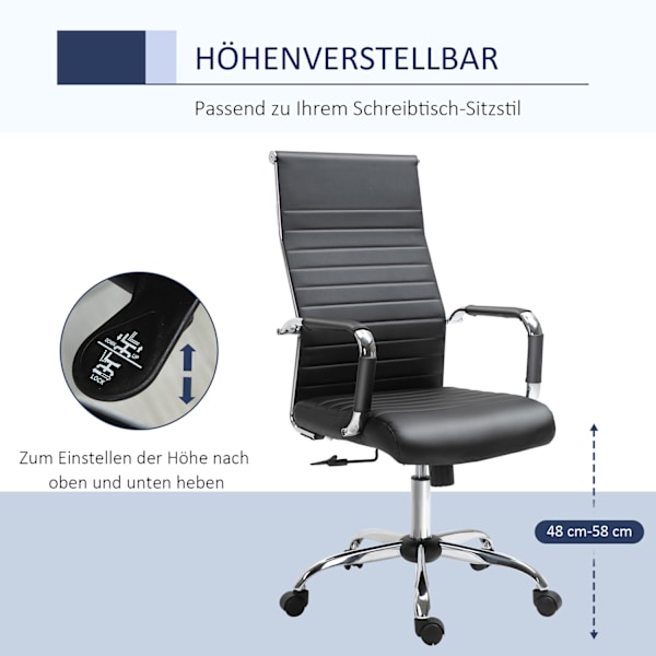 Kontorsstol ergonomisk chefsstol med vippfunktion, höj- och sänkbar, klädd i konstläder och skum, svart