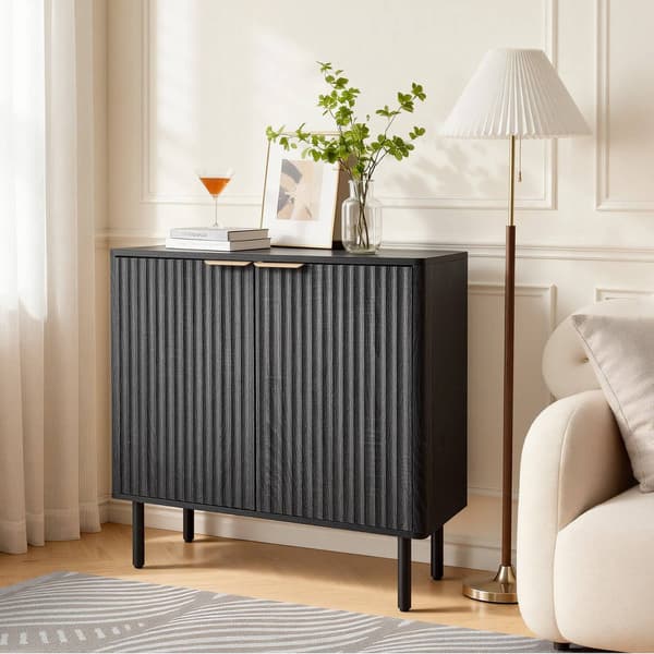 Kaffebarskab – Riflet ladedør, sort, 80 cm