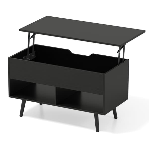 Lyftbart soffbord, svart, dold förvaring, 2 hyllor