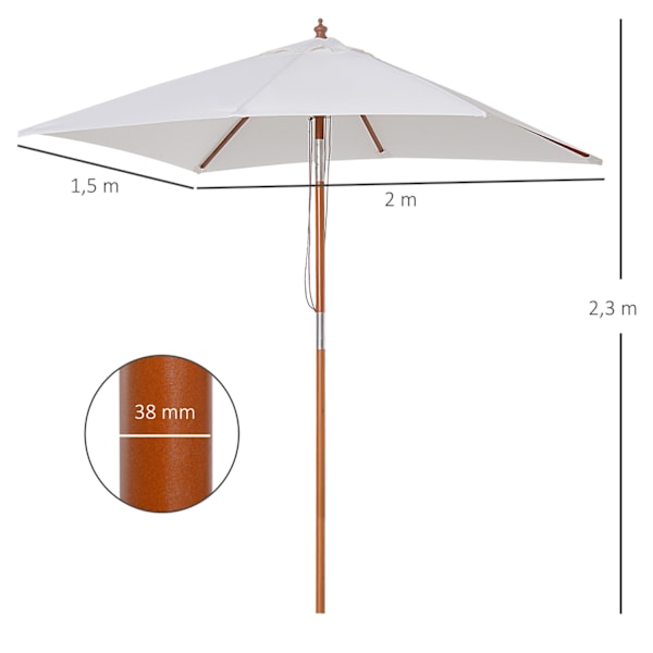 Parasoll Hopfällbart Trädgårdsparaply Av Granträ, Justerbart I 3 Nivåer, Krämvit, 200X150X230Cm