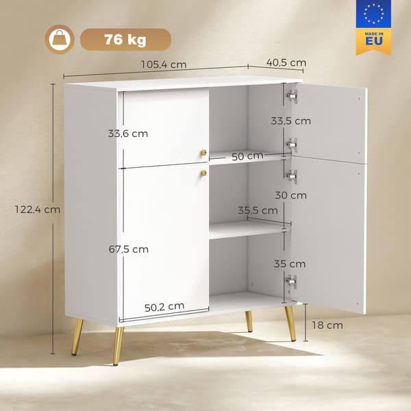 Krämvitt skänk med gulddetaljer, 105,4 cm