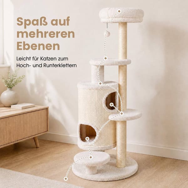 150 cm hvidt kradsetræ med 6 niveauer og 2 huler