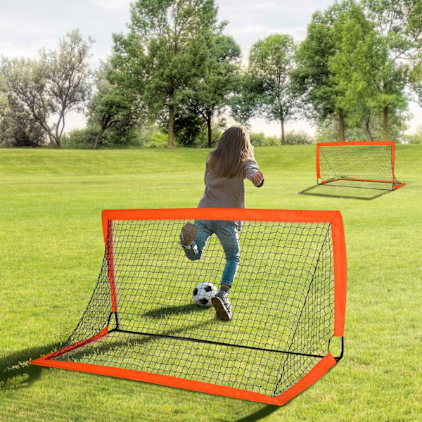 Fodboldmål, fodboldnet, sæt med 2 minimål, foldbart, metal, Oxford stof, til børn, udendørs, orange, 183 x 90 x 90 cm