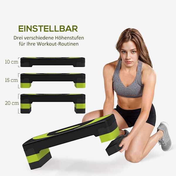 Stepping board aerobic stepper höjdjusterbar med 3 nivåer (10/15/20 cm) fitness motionscykel för inomhus utomhus lastkapacitet upp till 150 kg grön