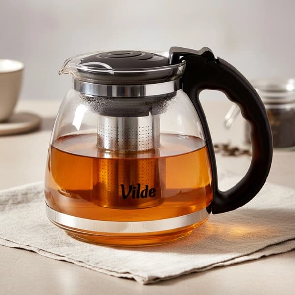 Glastekande med tekande i rustfrit stål, 1,5 l