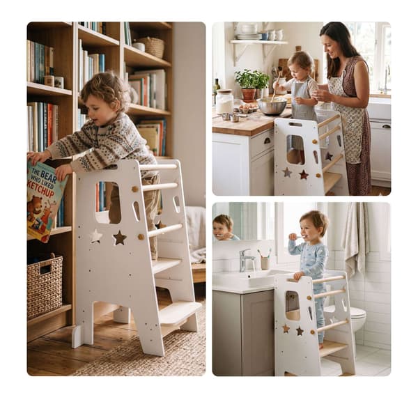 Justerbart læringstårn med stjernedesign, hvid