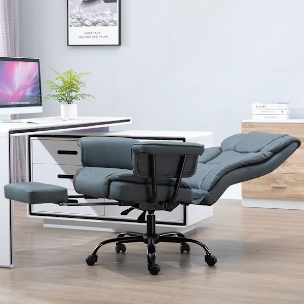 Kontorstol Ergonomisk Lederstol 360° Drejelig Computerstol Højdejusterbar Med Nakkestøtte, Polstrede Armlæn Og Fodstøtte