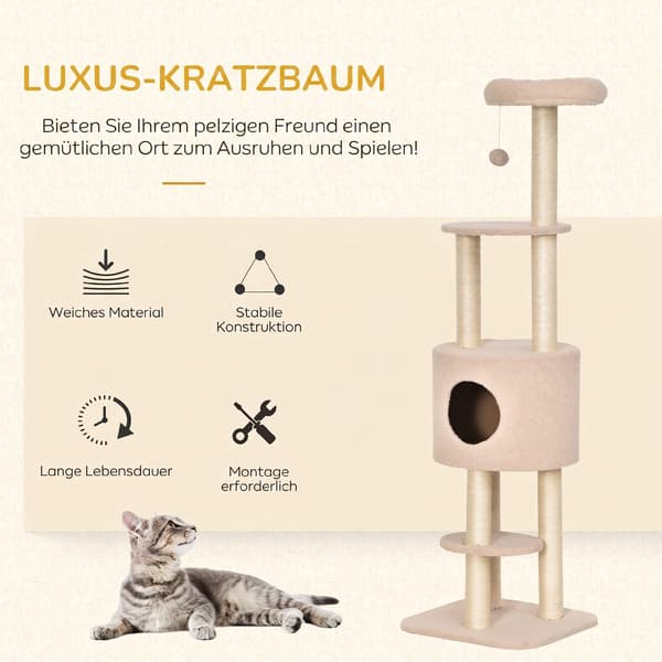 Kradsetræ 148 cm med hule, sisalstolper, beige