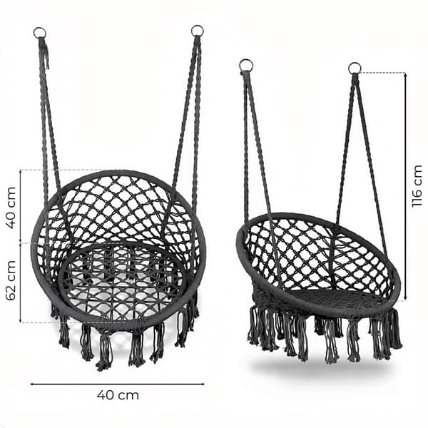 Boho hängande gunga, grå, stålram, 120 kg kapacitet