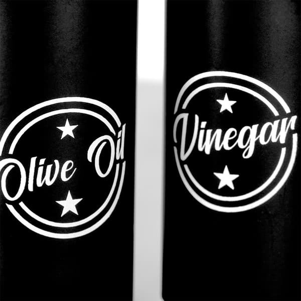 Olje- och vinägerflaskor, svart glas, 300 ml, 2 st.