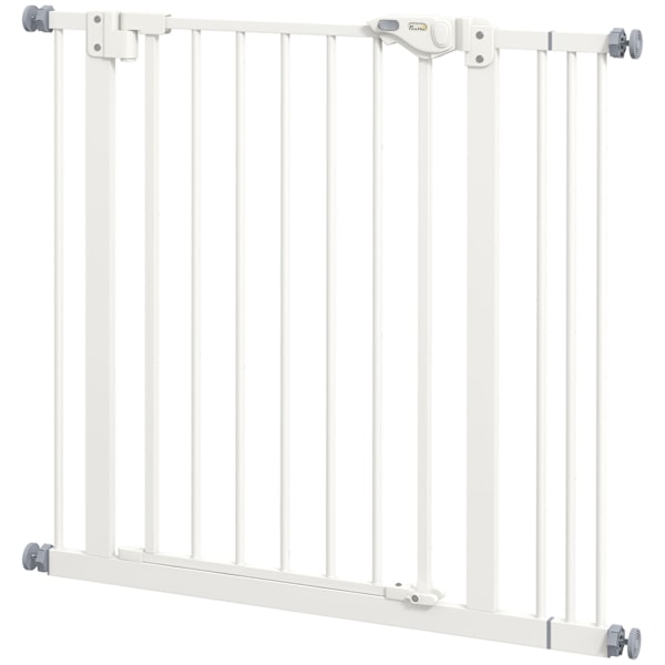 Dörrsäkerhetsgrind för hundar, spärrgrind, 74-87 cm, trappgrind för husdjur, hundgrind inklusive förlängning, skyddsgrind utan borrning, metall, plast
