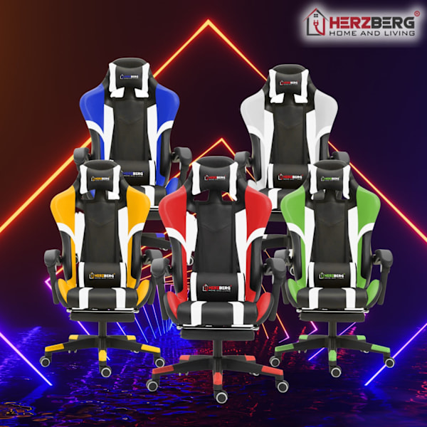 Herzberg HG-8083: Kolmivärinen peli- ja toimistotuoli lineaarisella korostuskeltaisella