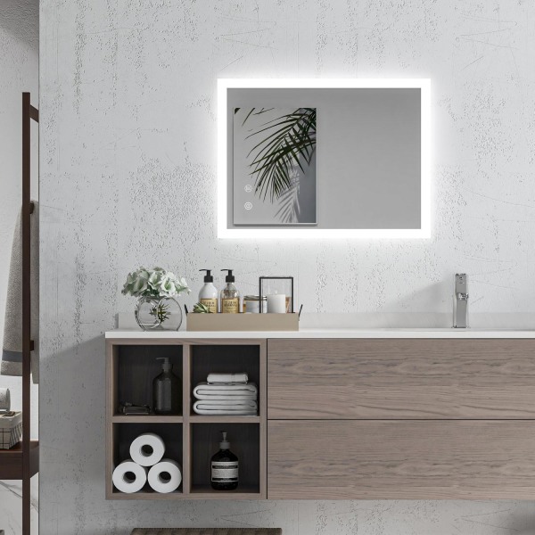 Kylpyhuonepeili, Led Valaistuksella, Kosketuskytkimellä, Muistitoiminto, 70 X 50 Cm, Huurtumaton 3 Valovärillä, Ip44 Vedenpitävä