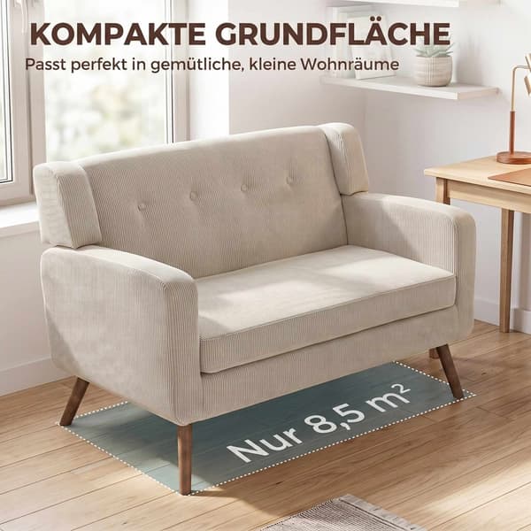 2-sits soffa i sladd, knappklädd, träben, beige