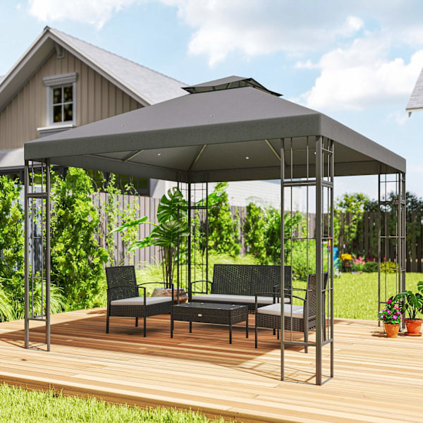 Huvimaja kaksinkertaisella katolla, n. 3x3 m, vettä hylkivä, vakaa, talvenkestävä, puutarhapaviljonki UV-suojalla, juhlateltta metallia, puutarhaan, t