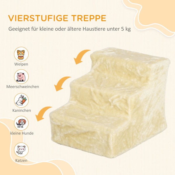 Hundtrappa 3-stegs 35 cm husdjurstrappa med plyschlook Katttrappor för bäddsoffa Katter upp till 4,5 kg Beige