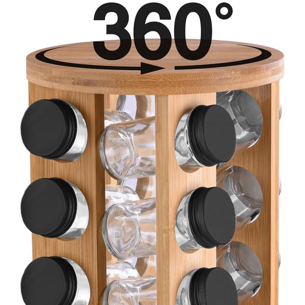 Bambus krydderirækkel, roterbar 360°, 20 glas