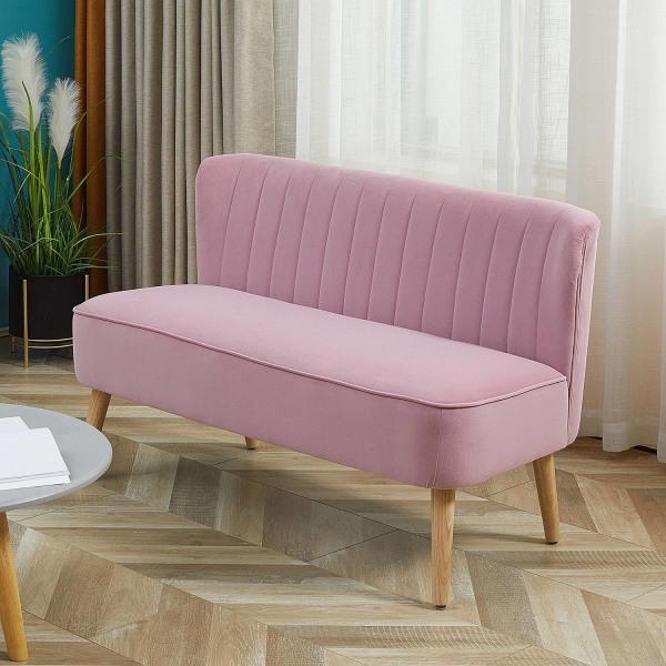 2-Sits Tygsoffa, Stoppad Soffa, Dubbelsoffa, Sittmöbler, Loungesoffa, Trä, Skum, Sammetsliknande Polyester, Rosa, 117 X 56,5 X 77 Cm