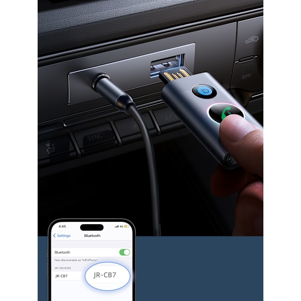 Auton langaton äänilähetinvastaanotin USB AUX TF Card JR-CB7 harmaa