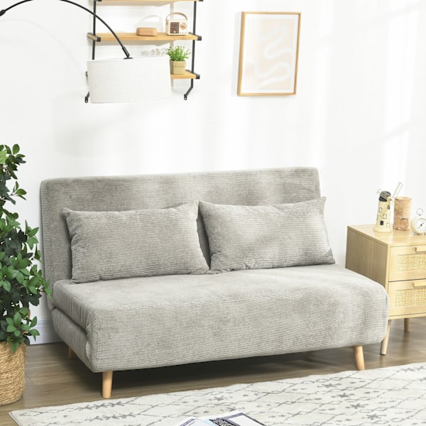Sovesofa, klapseng med sengefunktion, rygpude, polstret sofa med justerbart ryglæn, fløjlslook, 141 x 90 x 81 cm, grå