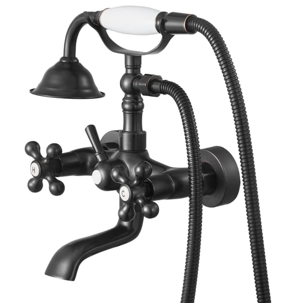 Klofods badekararmatur med håndbruser, oliebehandlet bronze