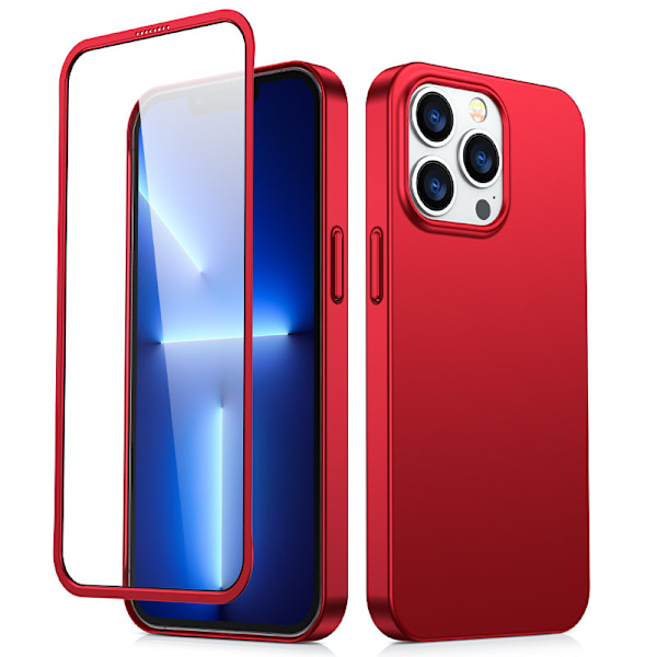 Suojakuori iPhone 13 Prolle, taka- ja etukansi + karkaistu lasi, punainen