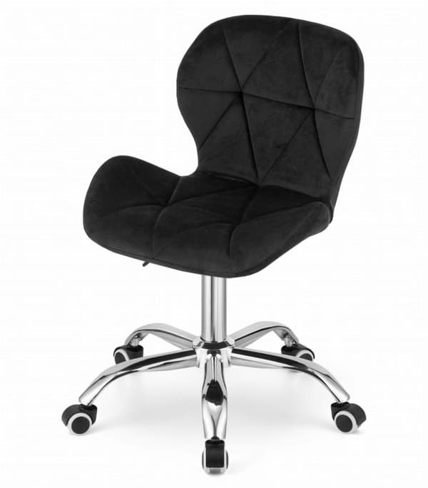 Velvet Swivel Kontorstol, Bredt Ryglæn, Sort