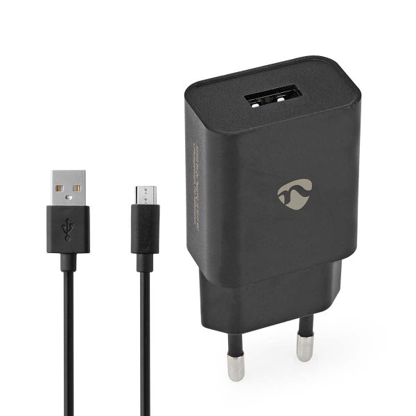 Vægoplader | 12 W | Hurtigopladningsfunktion | 1x 2.1 A A | Antal output: 1 | USB-A | Micro USB (Loose) kabel | 1.00 m | Single Voltage Output Sort