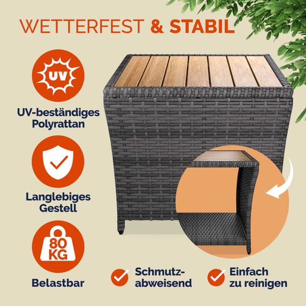 Polyrattan sidebord grå 45x45x40cm