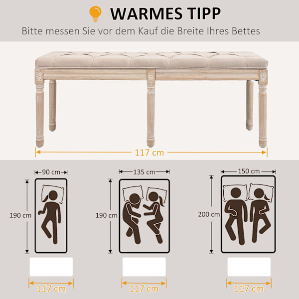 Vintage Polstret Bænk 117X40X48Cm Bænk, Sengebænk, Soveværelsesbænk Med Knapper, Hørlook, Op Til 120 Kg, Beige