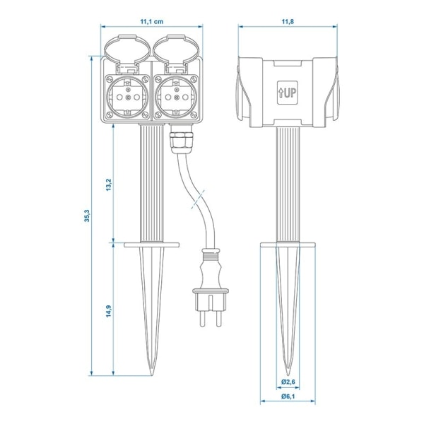Trädgårdsuttag Schuko 4-vägs 2M 3x2,5mm²