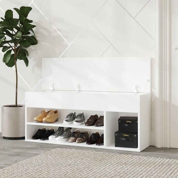 Panca per scarpe in derivati ​​del legno bianco 105x30x45 cm