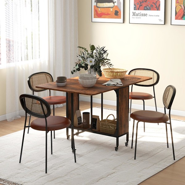 Fällbart matbord Köksbord för 6 personer med öppen hylla Mobilt hopfällbart bord Matsalsbord för små rum, matsal, kök 130 x 80 x 74 cm Rustikbrun Aoso