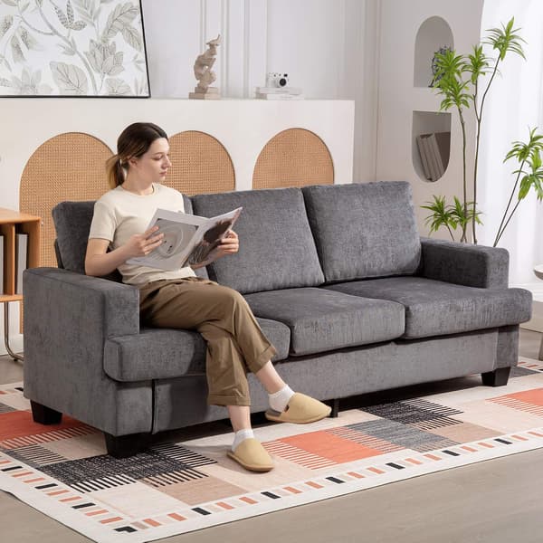 3-sits soffa, klädsel i grå tyg, Stålstomme
