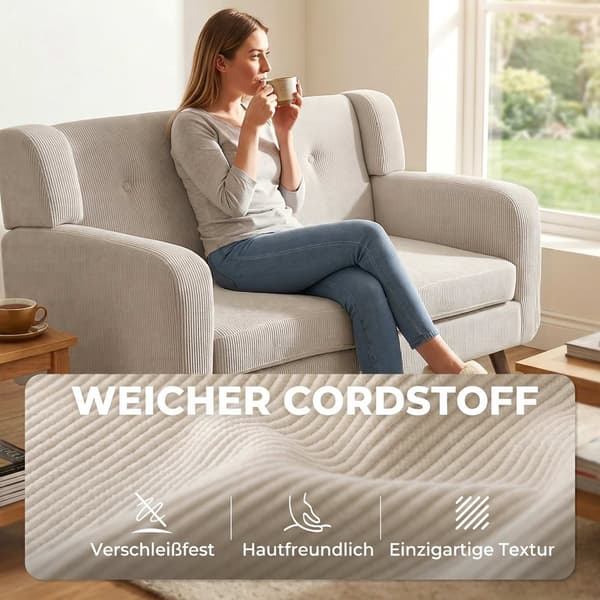 2-sits soffa i sladd, knappklädd, träben, beige