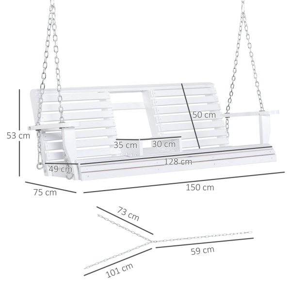 Hængende Bænk Havegynge Gyngebænk Med Foldbart Sofabord Til 2-3 Personer Grantræ Terrasse Komfortabel 150 X 75 X 53 Cm Hvid