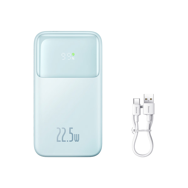 Virtapankki näytöllä 10 000 mAh 22,5 W Comet Series + USB-A - USB-C kaapeli 0,3 m sininen