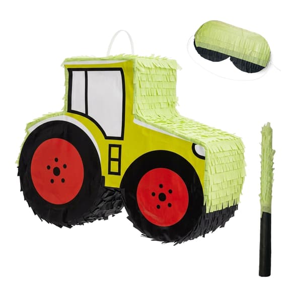 Traktorpiñataset med pinne och mask – 40 cm