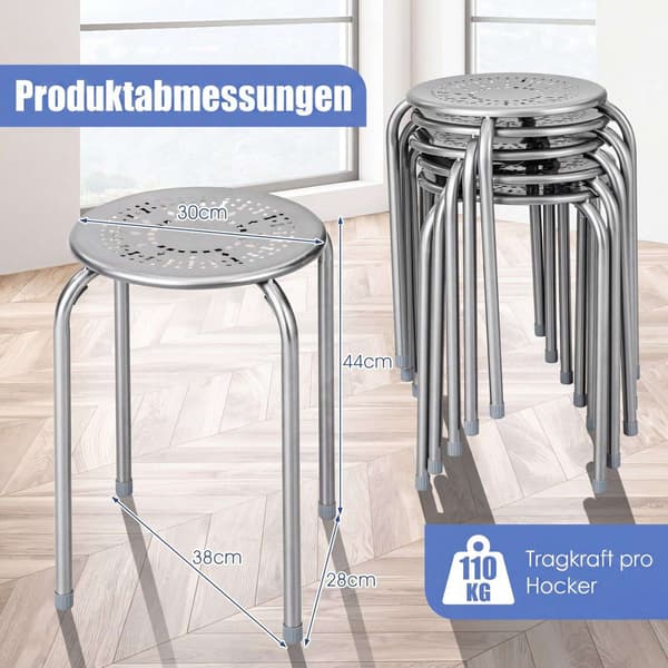 6-pack stapelbara metallpallar med prästkragedesign – grå