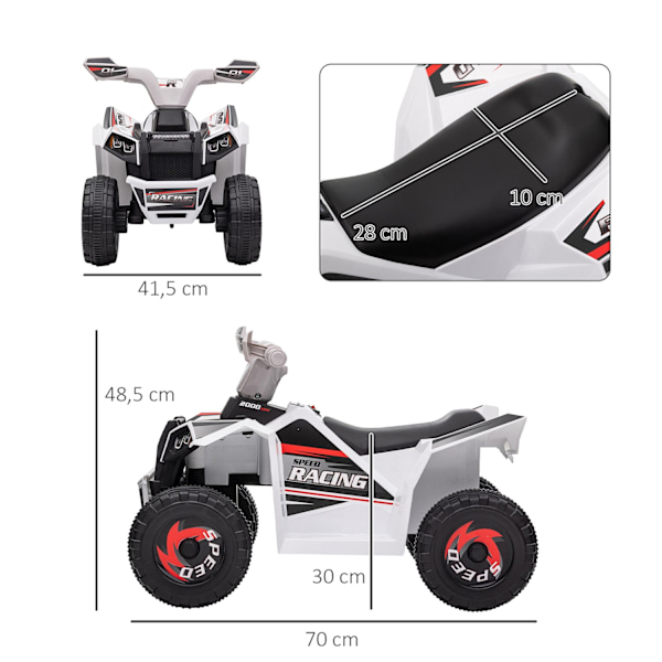 Elektrisk børne-quad, mini-el-quad med frem- og bakfunktioner, 6 V elbil til børn 1,5-3 år, 2,5 km/t, hvid