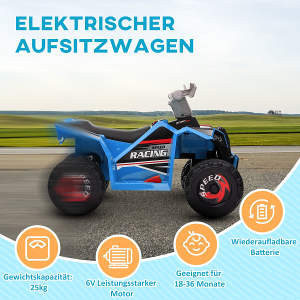 Elektrisk Børne-Quad, Mini-El-Quad Med Frem- Og Bakfunktioner, 6 V Elbil Til Børn 1,5-3 År, 2,5 Km/T, Blå