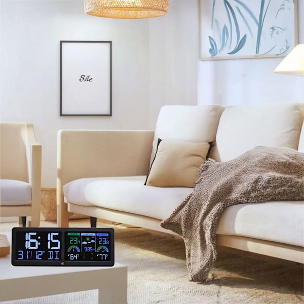Bakgrundsbelyst trådlös väderstation med utomhussensor, termometer, barometer, klocka