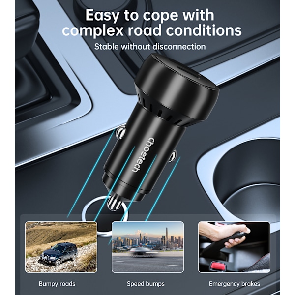 USB-C USB-A PD 60W billaddare med LED-bakgrundsbelysning, svart