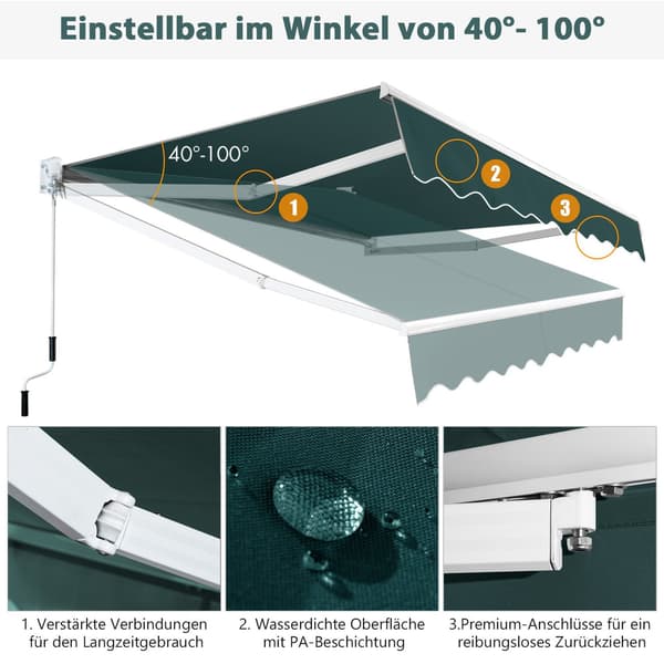 Infällbar markis 2,5x2m, UV- och vattenbeständig, grön