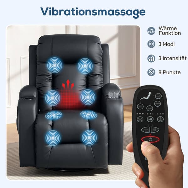 Massagestol med varme, lænefunktion og drejefunktion – sort