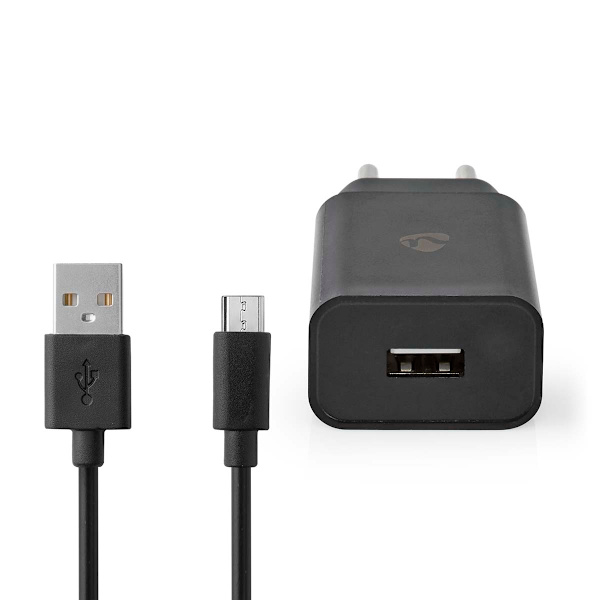 Väggladdare | 12 W | Snabbladdnings funktion | 1x 2.1 A A | Antal utgångar: 1 | USB-A | Micro USB (Lös) Kabel | 1.00 m | Single Voltage Output