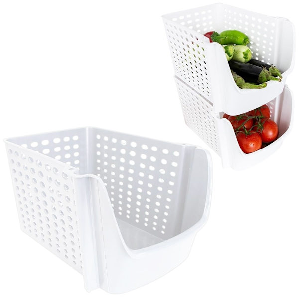 Praktisk vit plastkorg för frukt och grönsaker