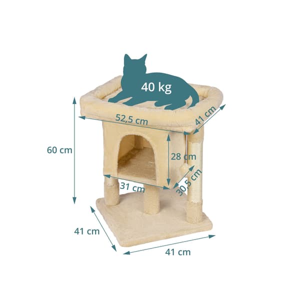 Kradsetræ med hule og platform, beige, 60 cm