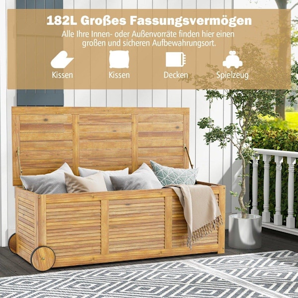 182L havekasse i træ på hjul med vandtæt inderpose & håndtag 127 x 50 x 45 cm
