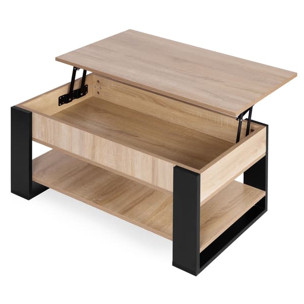 Lyftbart soffbord med förvaring, 90 cm, Sonoma ek